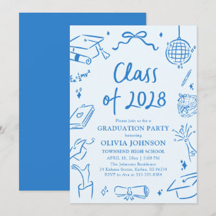 Invitation Fête de fin d'études 2028 dessinée à la main moder