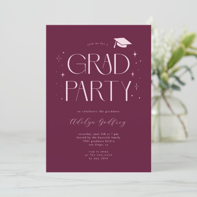 Invitation Fête de fin d'études à la canneberge avec typograp (Debout devant)