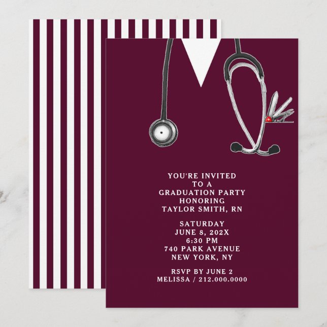 Invitation Fête de fin d'études à l'école d'infirmières (Devant / Derrière)