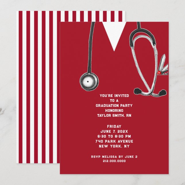 Invitation Fête de fin d'études à l'école d'infirmières (Devant / Derrière)