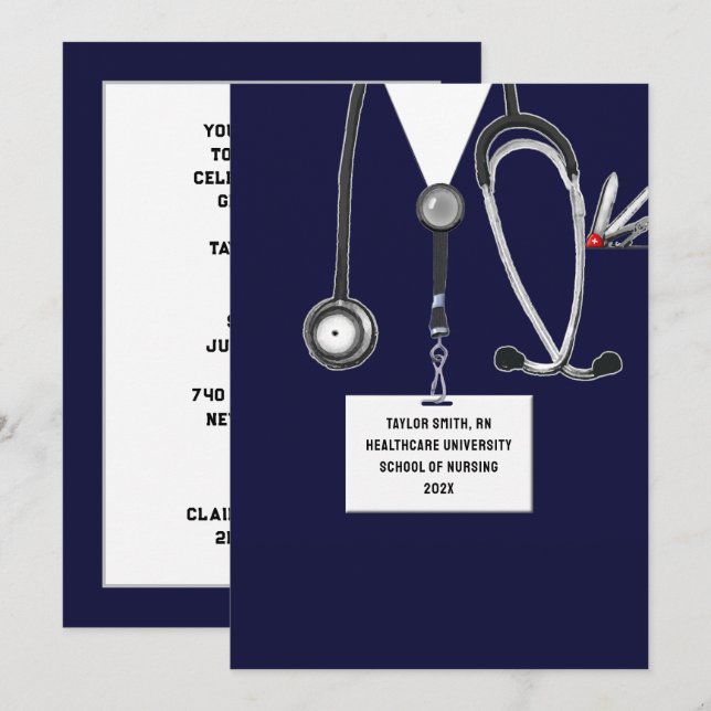 Invitation Fête de fin d'études à l'école d'infirmières (Devant / Derrière)