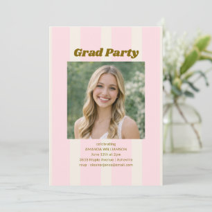 Invitation Fête de fin d'études à rayures rétro crème rose Ph