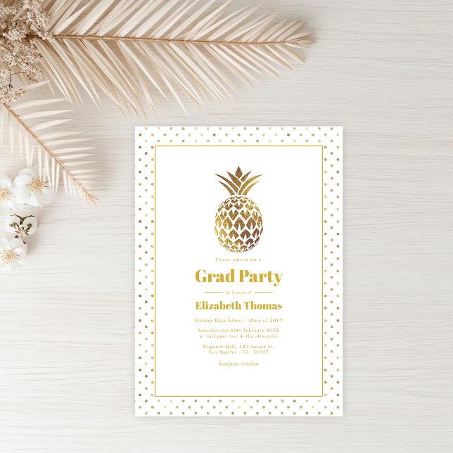Invitation Fête de fin d'études au Ananas d'Or (Gold Pineapple Graduation Party Invitation)