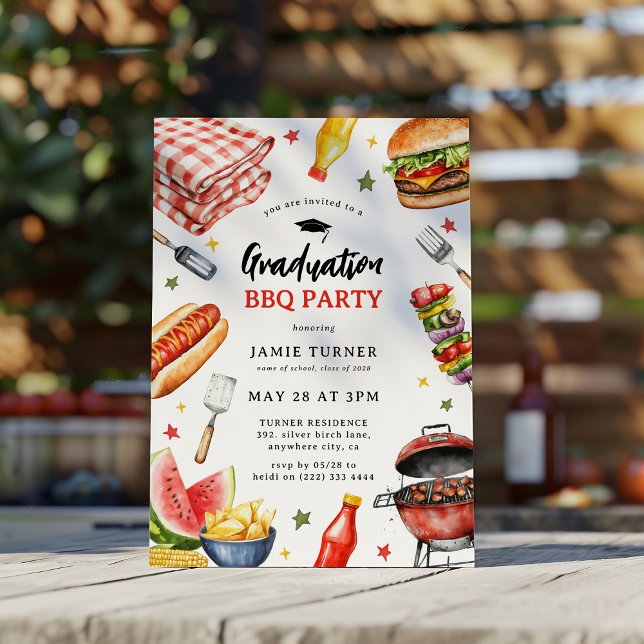 Invitation Fête de fin d'études au BBQ aquarelle (Créateur téléchargé)