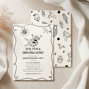 Invitation Fête de fin d'études au bord de la piscine avec de