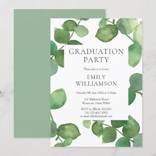 Invitation Fête de fin d'études au feuillage d'eucalyptus aqu