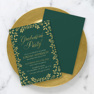 Invitation Fête de fin d'études aux feuilles de faux or éléga