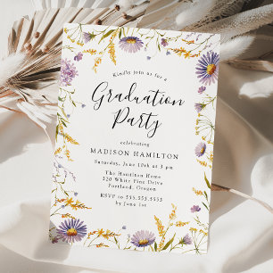 Invitation Fête de fin d'études aux fleurs élégantes violette