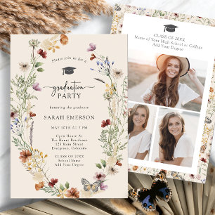 Invitation Fête de fin d'études aux fleurs sauvages