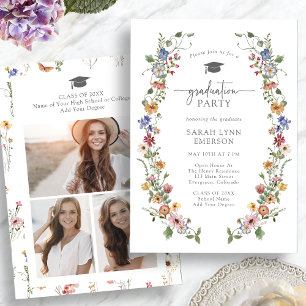 Invitation Fête de fin d'études aux fleurs sauvages colorées