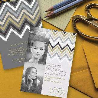 Invitation Fête de fin d'études aux rayures Zig Zag Chevron é