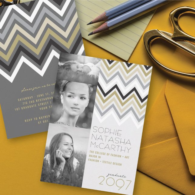 Invitation Fête de fin d'études aux rayures Zig Zag Chevron é (Créateur téléchargé)