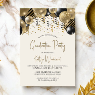 Invitation Fête de fin d'études avec arche de ballons noirs e