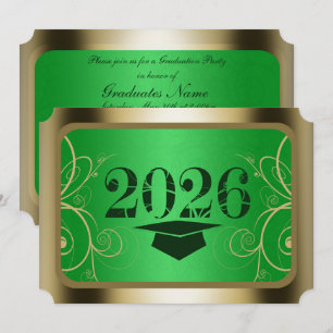 Invitation Fête de fin d'études avec cadre vert et or