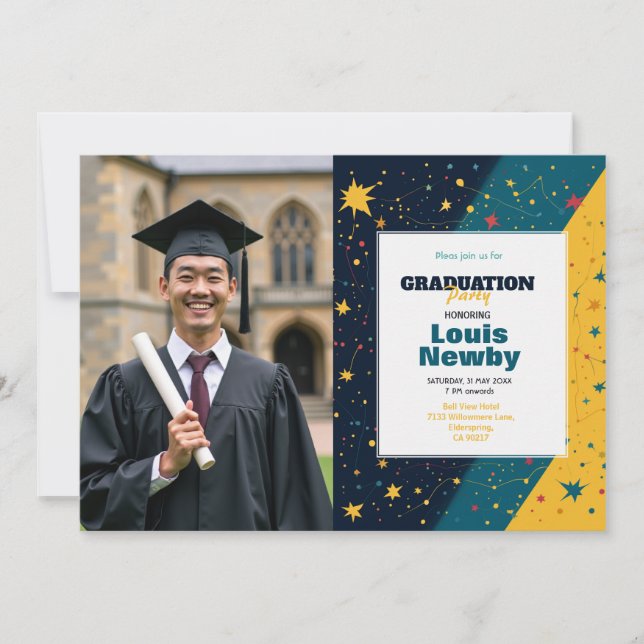 Invitation 🎓Fête de fin d'études avec explosion de confettis (Devant)