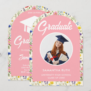 Invitation Fête de fin d'études avec photo de fleurs sauvages