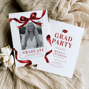 Invitation Fête de fin d'études avec photo et ruban rouge