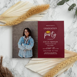 Invitation Fête de fin d'études avec photo Maroon et Gold 202