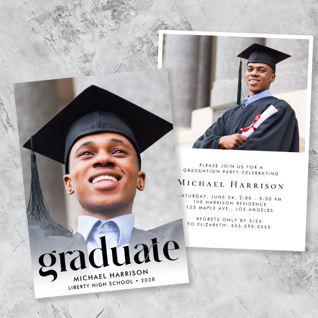 Invitation Fête de fin d'études avec photo moderne (Modern Photo Graduation Party Invitation)