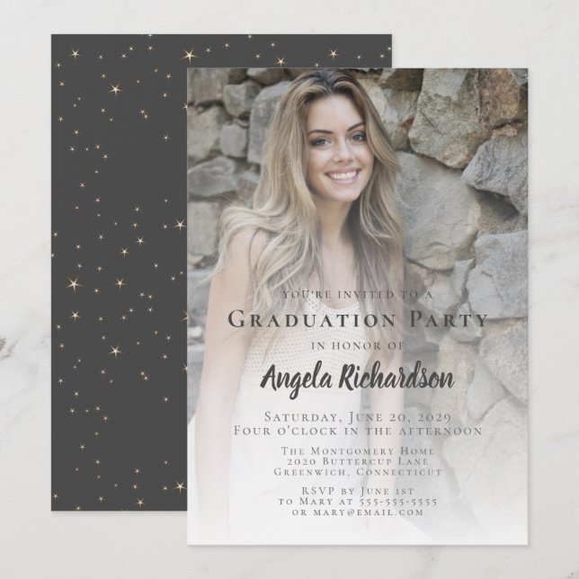 Invitation Fête de fin d'études avec typographie de script mo (Devant / Derrière)