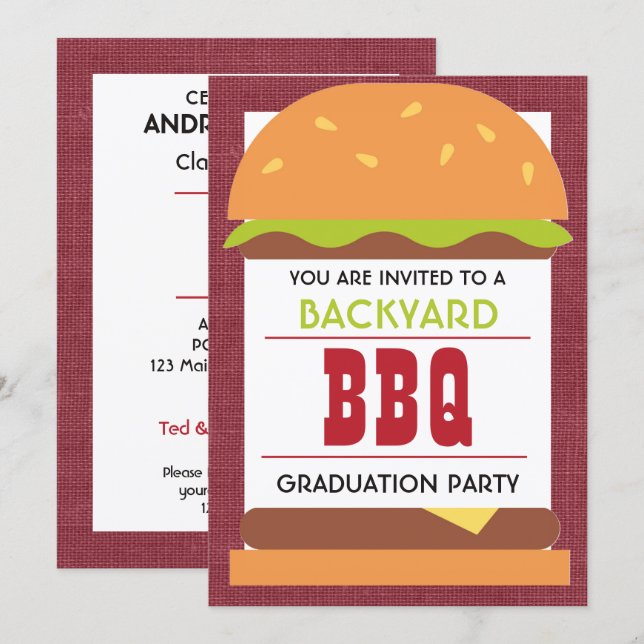 Invitation Fête de fin d'études BBQ dans le jardin (Devant / Derrière)