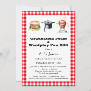 Invitation Fête de fin d'études & BBQ Party Fun de jeux de mo