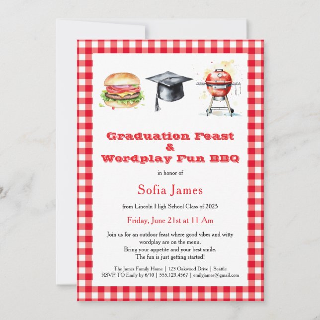 Invitation Fête de fin d'études & BBQ Party Fun de jeux de mo (Devant)