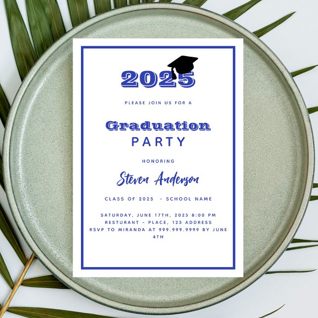 Invitation Fête de fin d'études bleu blanc 2026 (Créateur téléchargé)