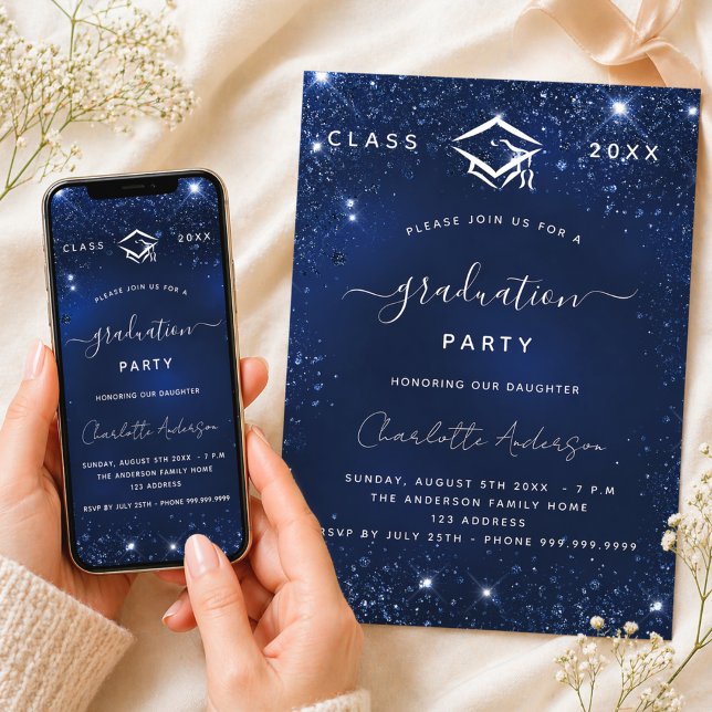 Invitation Fête de fin d'études bleu marine 2026 (Créateur téléchargé)