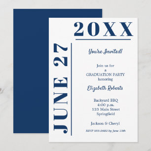 Invitation Fête de fin d'études Bleu marine et Blanc