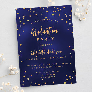 Invitation Fête de fin d'études bleu marine étoiles dorées