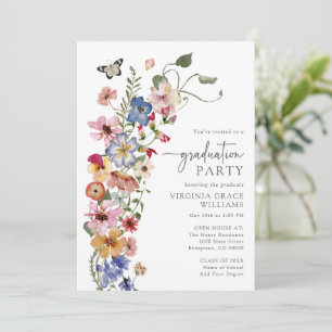 Invitation Fête de fin d'études Bohème aux fleurs sauvages