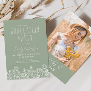 Invitation Fête de fin d'études Bohème Fleur Sauvage Vert Sau