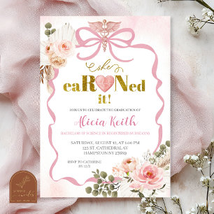 Invitation Fête de fin d'études Boho Coquette Rose Herbe de P