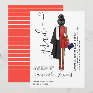 Invitation Fête de fin d'études de fille rouge et blanc