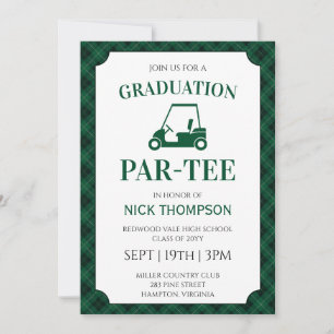 Invitation Fête de fin d'études de golf à carreaux noirs et v