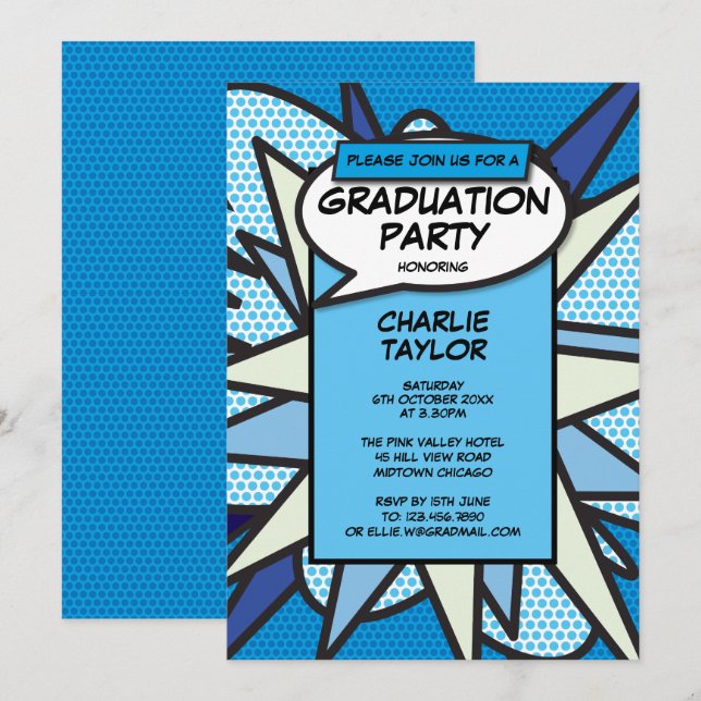 Invitation Fête de fin d'études de la promotion 2022 Comic Fu (Devant / Derrière)
