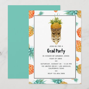 Invitation Fête de fin d'études de plage d'ananas d'été Tiki 