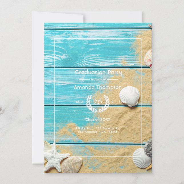 Invitation Fête de fin d'études de plage turquoise rustique (Devant)