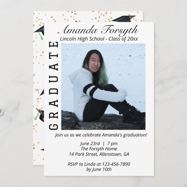 Invitation Fête de fin d'études de style avec photos de remis (Devant / Derrière)