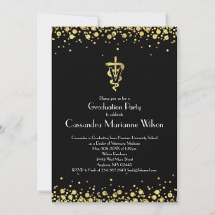 Invitation Fête de fin d'études de vétérinaire noir et or