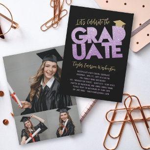 Invitation Fête de fin d'études Découpe de diplômé Paillettes