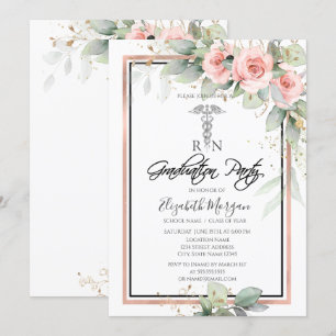 Invitation Fête de fin d'études d'infirmière Boho Roses