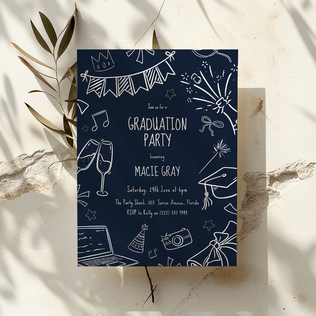 Invitation Fête de fin d'études Doodle ludique (Créateur téléchargé)
