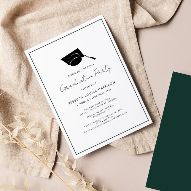 Invitation Fête de fin d'études Élégant Script Vert Grad 2026 (Créateur téléchargé)