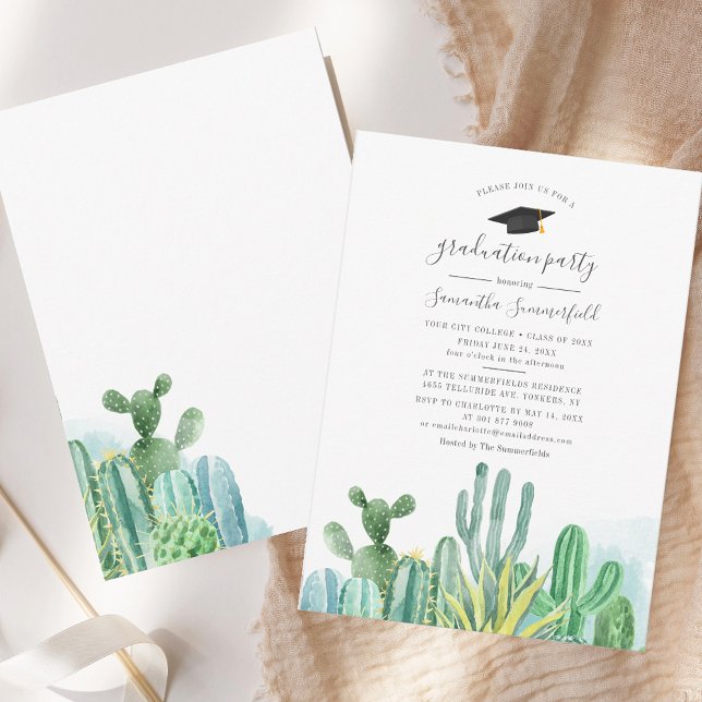 Invitation Fête de fin d'études élégante 2026 (Class of 2025 Grad Cacti Plants Graduation Party Invitation)