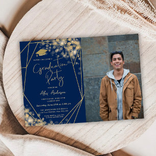 Invitation Fête de fin d'études élégante bleu marine