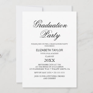 Invitation Fête de fin d'études élégante en calligraphie noir