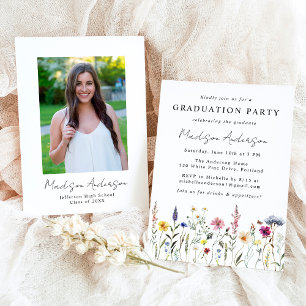 Invitation Fête de fin d'études Élégante Prairie de Fleurs Sa