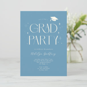 Invitation Fête de fin d'études en denim bleu avec typographi